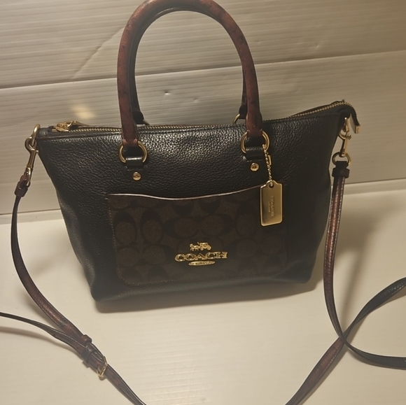 Coach Mini Emma Python Accent Satchel Leather F34281 Shoulder Bag - Picture 2 of 15